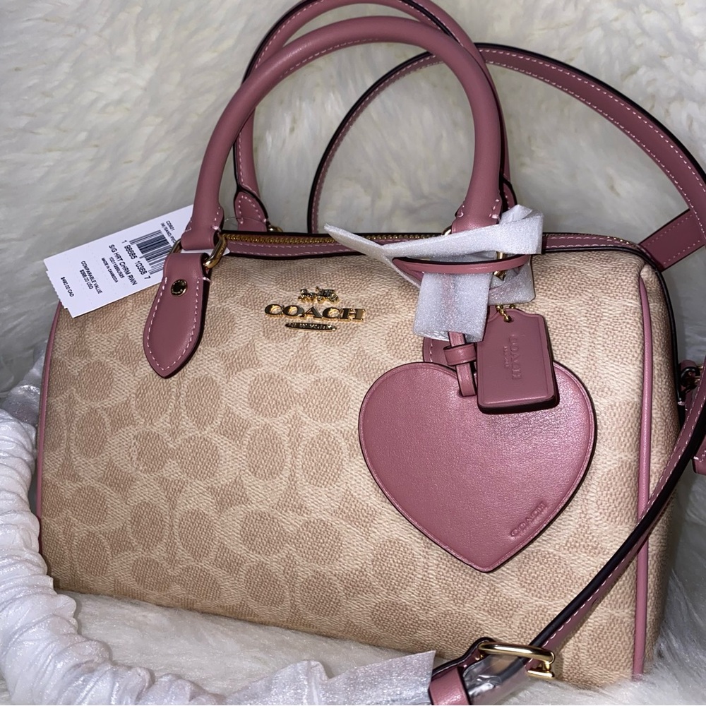 Coach purse 💖 Rowan Satchel Bag In Signature Canvas With Heart Charm New
